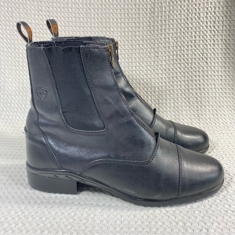 Ariat Heritage 4LR Front Zip Chelsea Paddock Black Leather Heel Boots; Women 11B